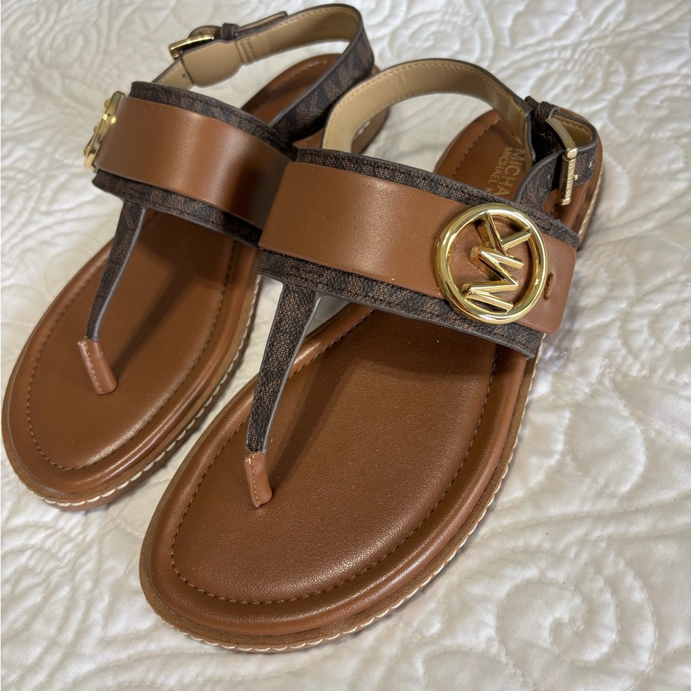 Michael Kors Tan and Brown Sandals with Gold Accents